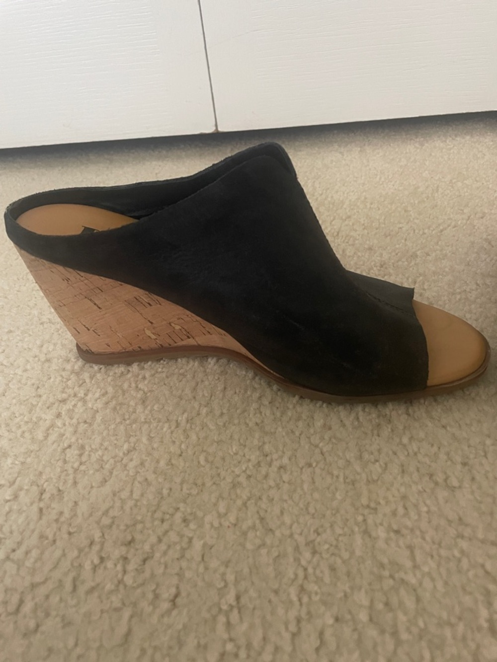 Korks Black Suede Cork Open-Toe Wedge